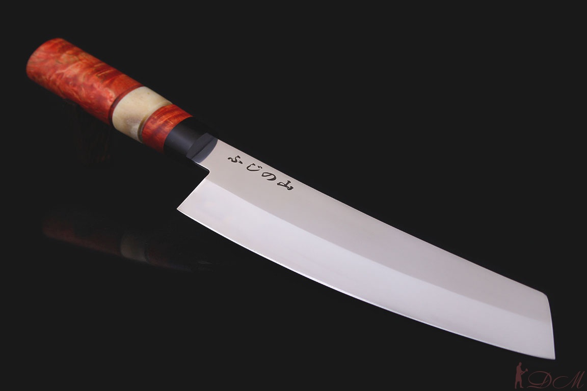 Кухонные ножи Кухонный нож "Кирицуке" 210мм. Сталь х12мф. Рукоять эбонит, рог, карельская береза (красная). 