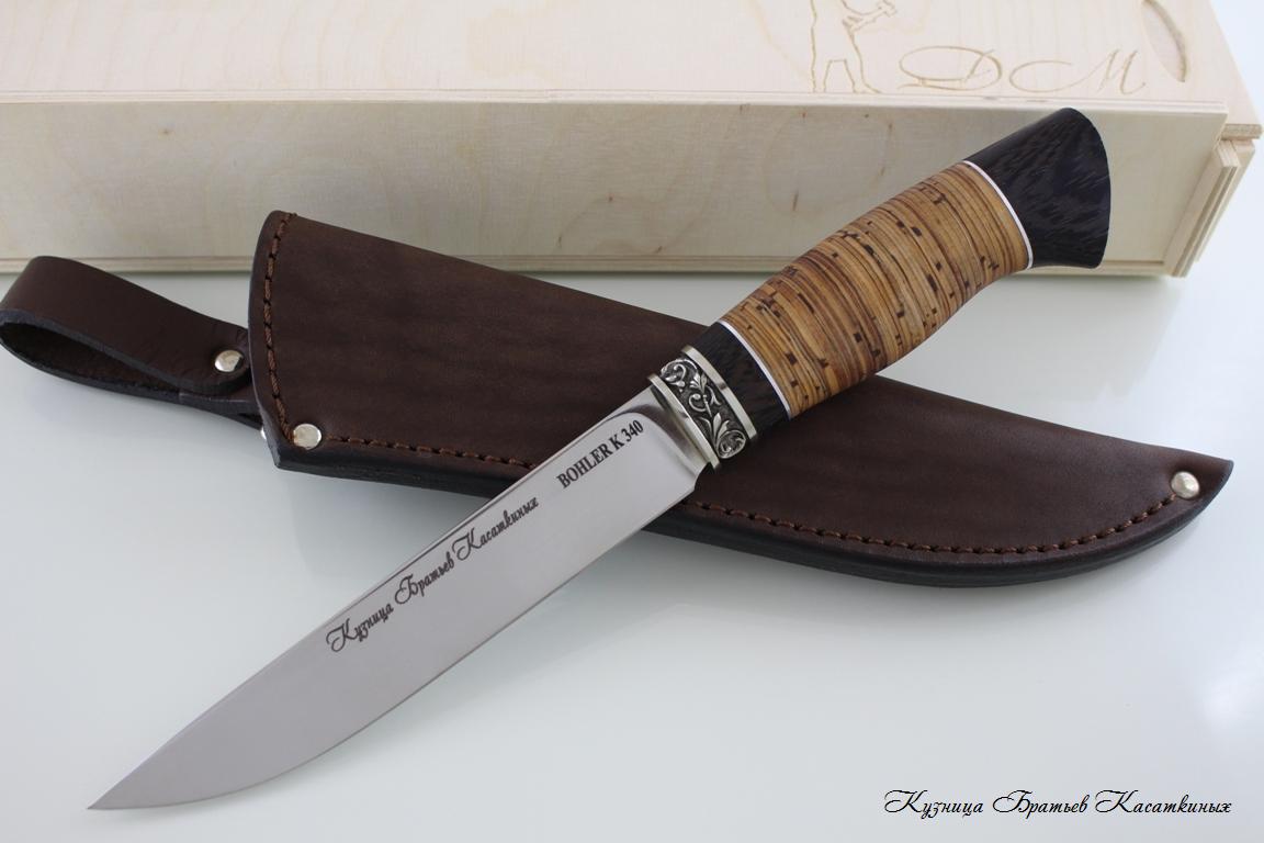 Нож "Лиса" сталь Bohler k 340. Рукоять береста Венге.