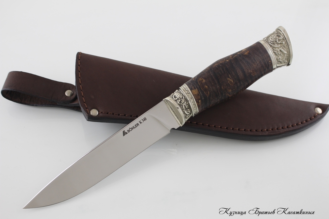 Нож "Засапожный" сталь Bohler k 340. Рукоять карельская береза.