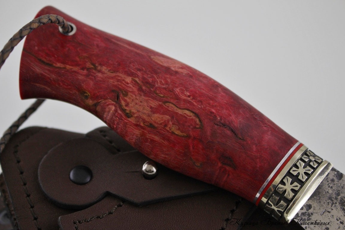 Охотничий нож "Сова" кованая х12мф. Рукоять карельская береза(красная).