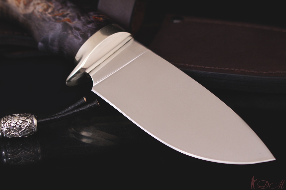 Нож "Заяц" клинок 95х18. Рукоять мельхиор, карельская береза (черная).