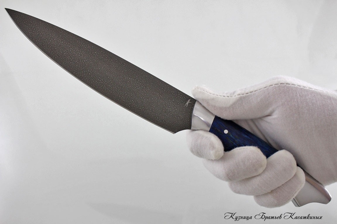Кухонный нож "Универсальный" ХВ-5(Алмазная). Рукоять карельская береза(Синяя).
